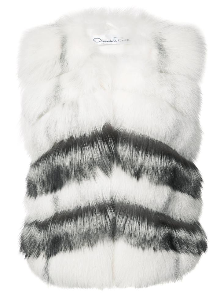 Oscar De La Renta Chevron Pattern Sleeveless Jacket - White