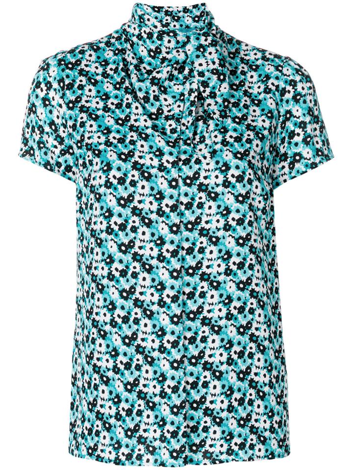 Michael Michael Kors Floral-print Tie-neck Blouse - Blue
