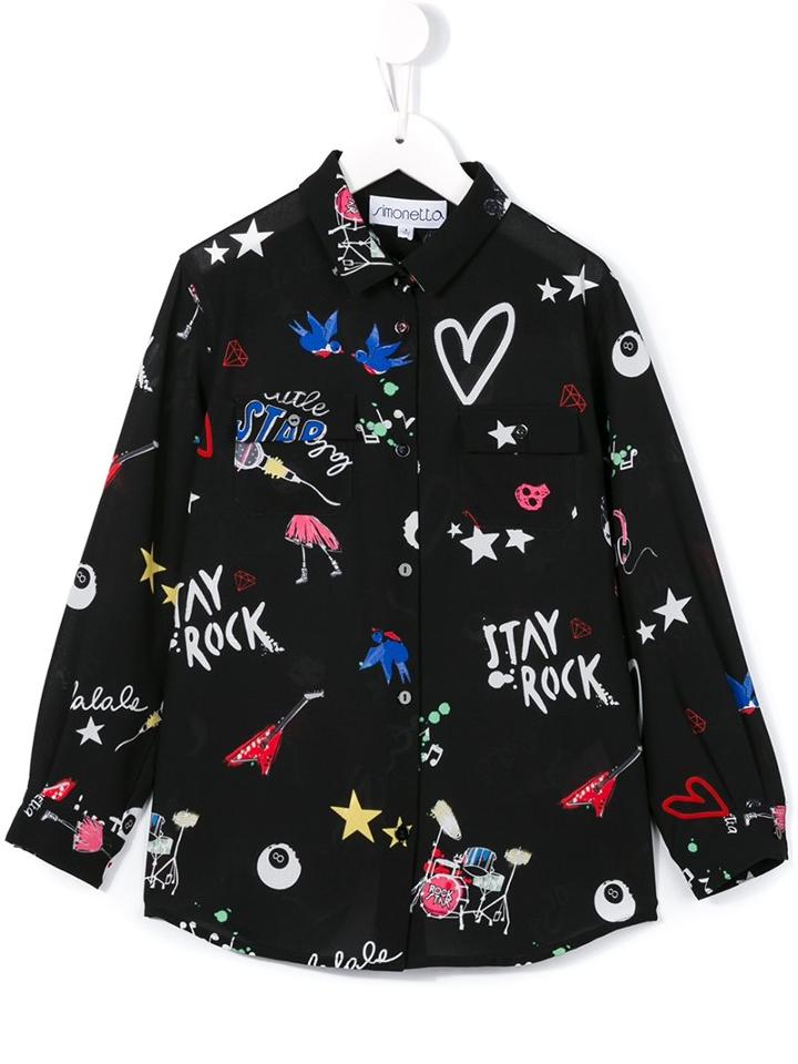Simonetta Printed Shirt, Toddler Girl's, Size: 4 Yrs, Black
