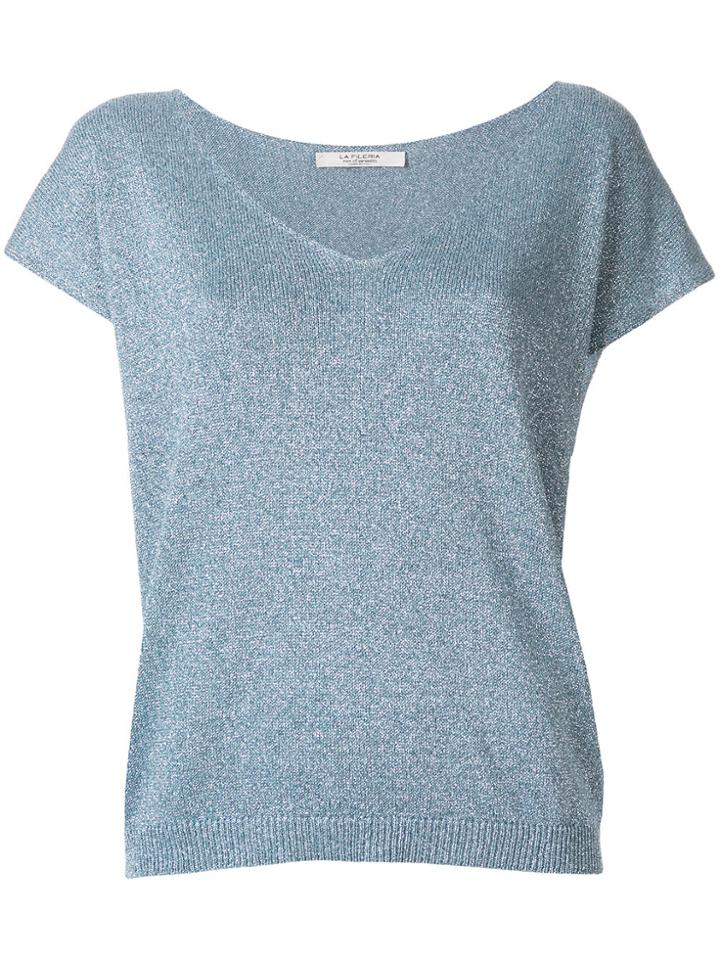 La Fileria For D'aniello V-neck Lurex Tee - Blue