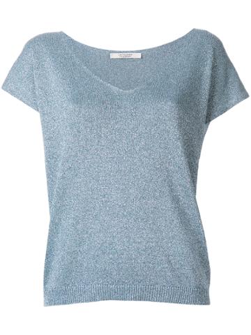 La Fileria For D'aniello V-neck Lurex Tee - Blue