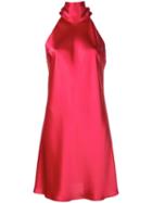 Galvan Pussy Bow Satin Dress - Red