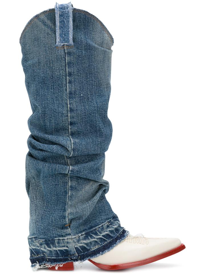R13 Western Denim Boots - Blue
