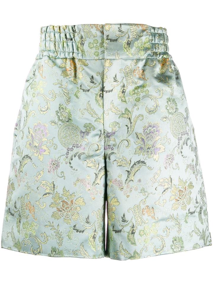 Ximon Lee Floral Brocade Shorts - Green