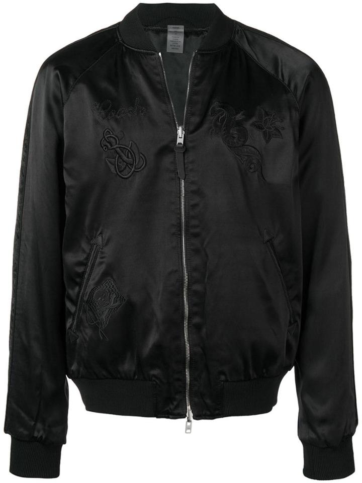 Coach Embroidered Satin Bomber Jacket - Black