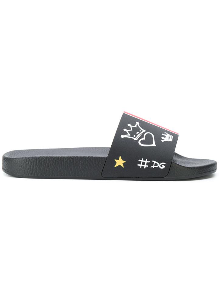 Dolce & Gabbana Printed Pool Slides - Black