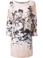 Roberto Cavalli Floral Print Shift Dress, Women's, Size: 42, Nude/neutrals, Silk