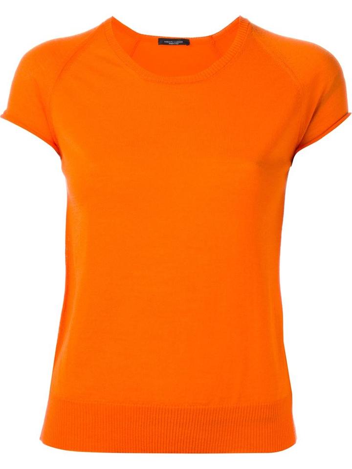 Roberto Collina Shortsleeved Fine Knit Top, Women's, Size: Small, Yellow/orange, Merino