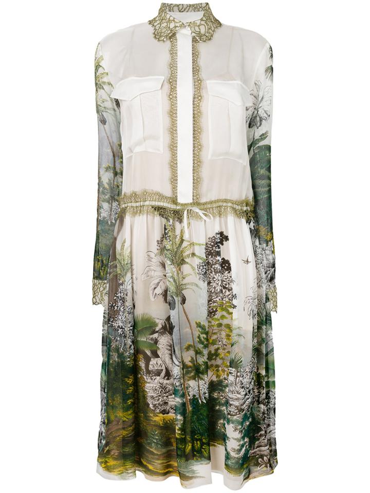 Alberta Ferretti Tropical Print Shirt Dress - White