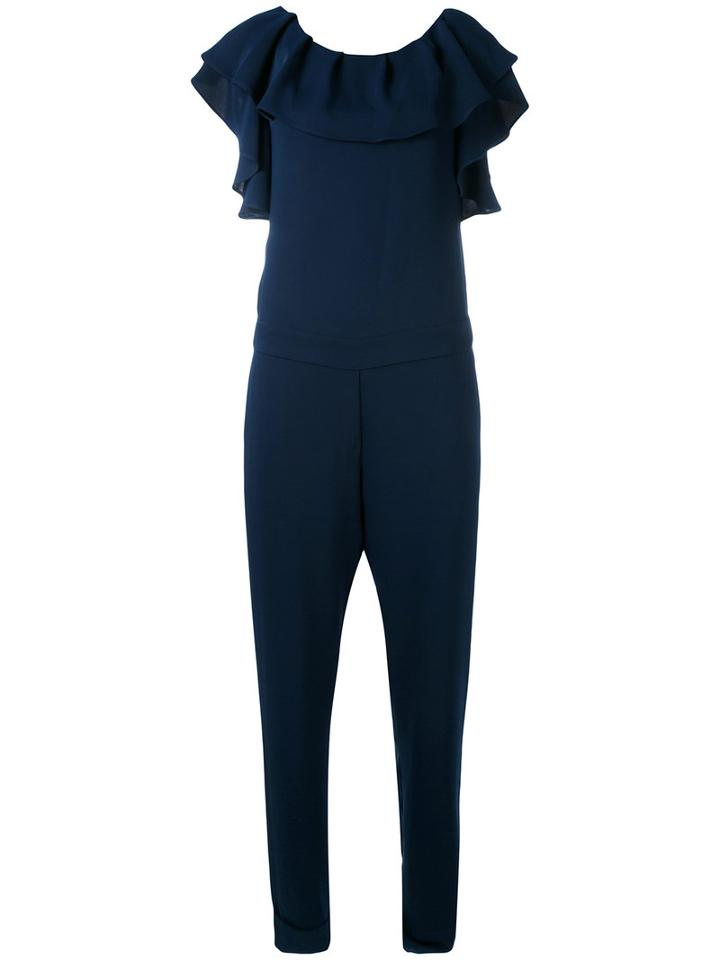 P.a.r.o.s.h. - Frill Bardot Jumpsuit - Women - Polyester - L, Blue, Polyester
