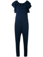 P.a.r.o.s.h. - Frill Bardot Jumpsuit - Women - Polyester - L, Blue, Polyester