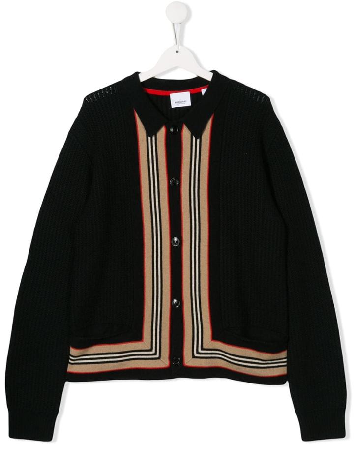 Burberry Kids Striped Pattern Cardigan - Black