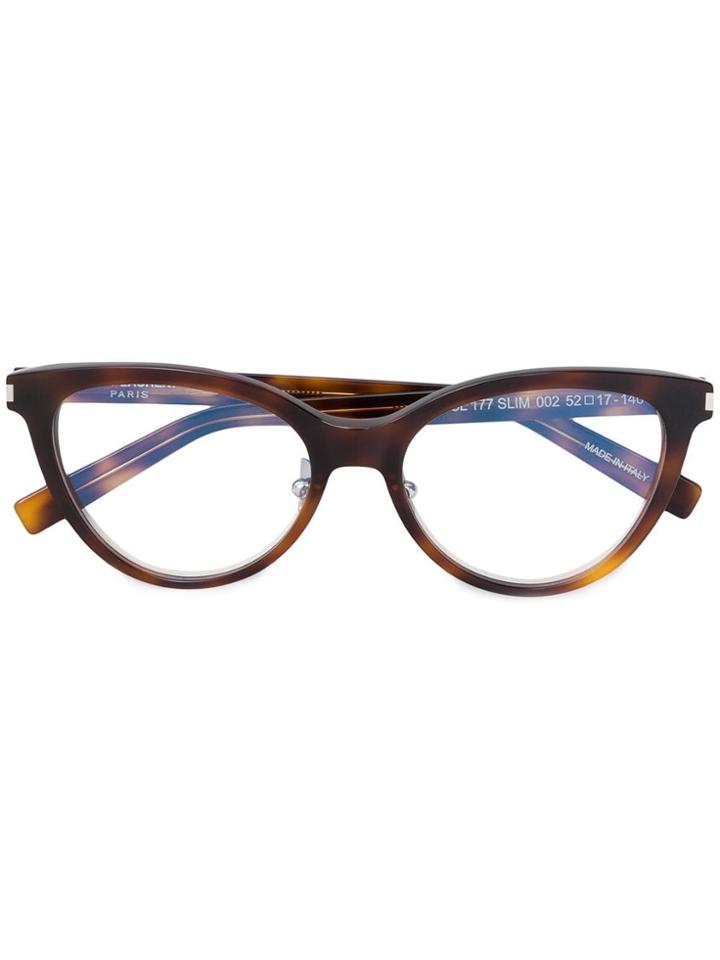 Saint Laurent Eyewear Slim Cat Eye Glasses - Brown