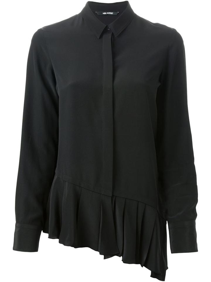 Neil Barrett Pleated Hem Blouse, Women's, Size: 42, Black, Silk