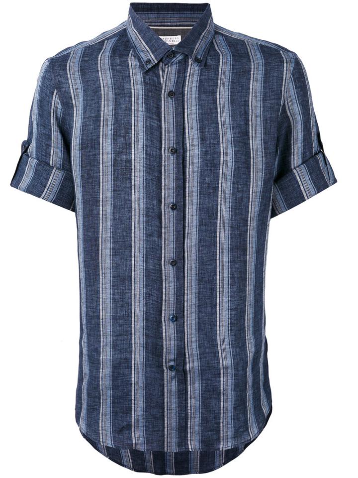 Brunello Cucinelli - Woven Stripe Shirt - Men - Linen/flax - M, Blue, Linen/flax