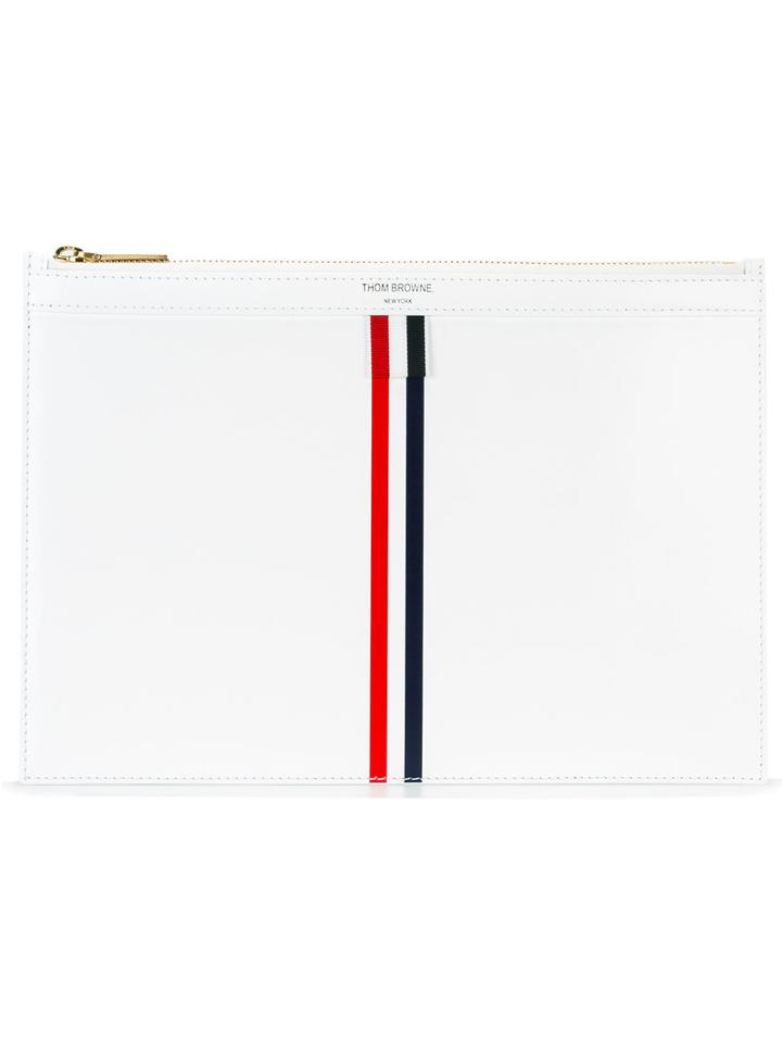 Thom Browne Small Striped Clutch, Men's, White, Calf Leather
