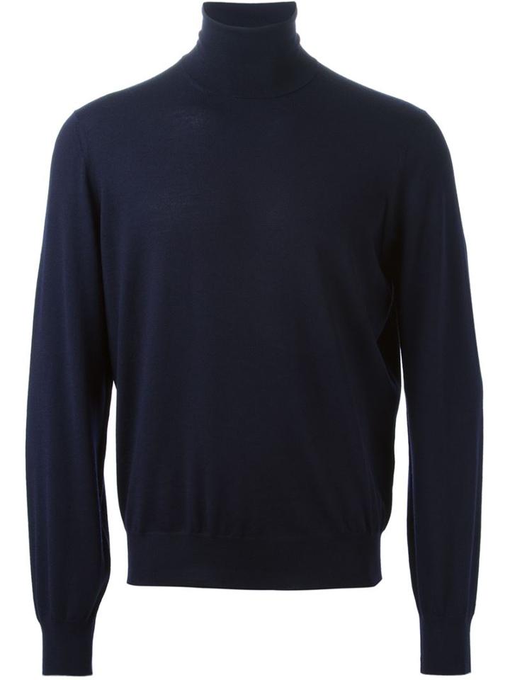 Brunello Cucinelli Roll Neck Sweater, Men's, Size: 52, Blue, Cashmere/wool