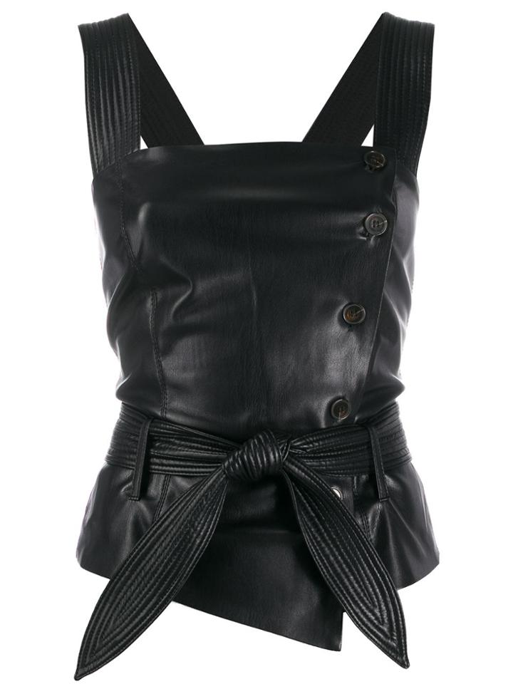 Nanushka Asya Vegan Leather Belted Top - Black