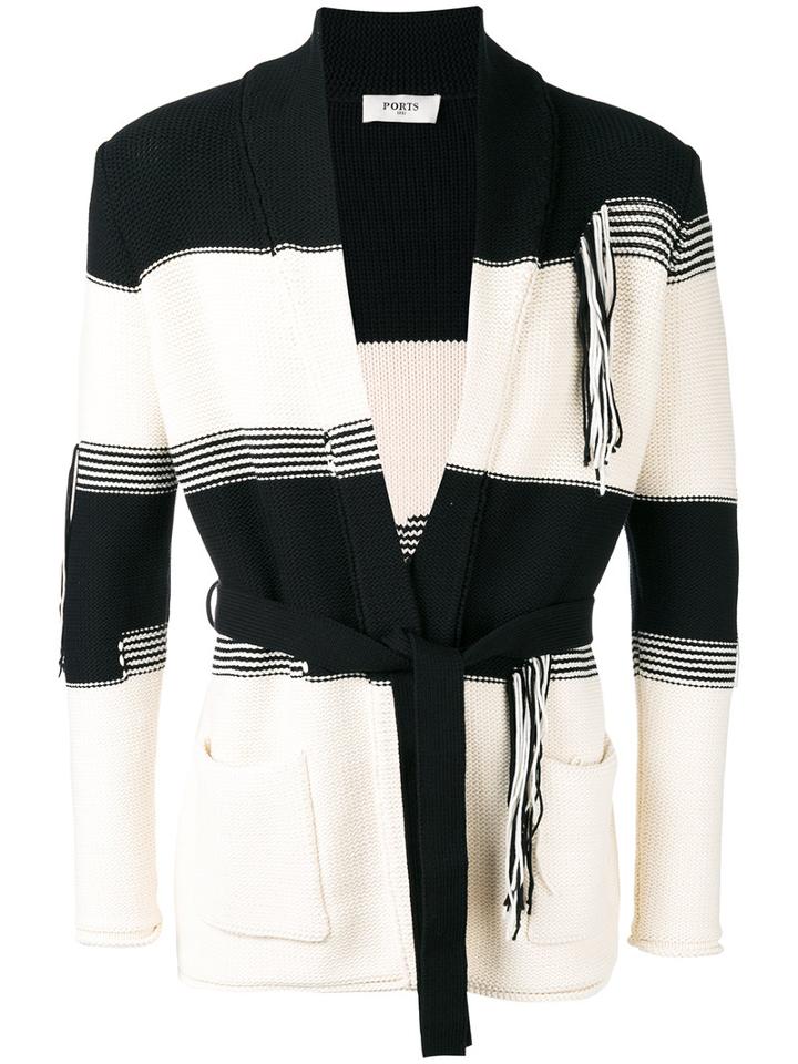 Ports 1961 Tie-front Chunky Cardigan, Men's, Size: Xl, Black, Cotton/polyamide