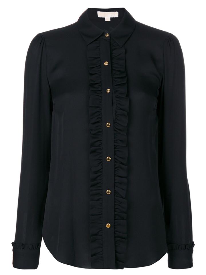 Michael Michael Kors Frilled Placket Semi-sheer Shirt - Black