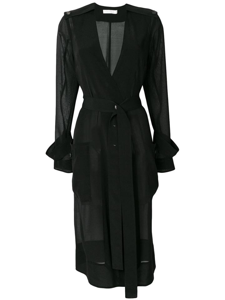 Victoria Beckham Sheer Belted Coat - Black