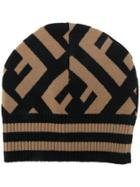 Fendi Logo Knitted Beanie Hat - Brown