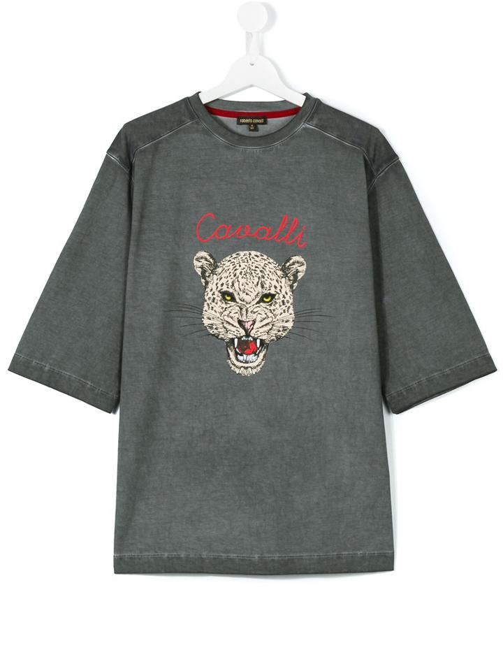 Roberto Cavalli Kids - Teen Over-dyed Leopard Motif T-shirt - Kids - Cotton/elastodiene - 16 Yrs, Grey