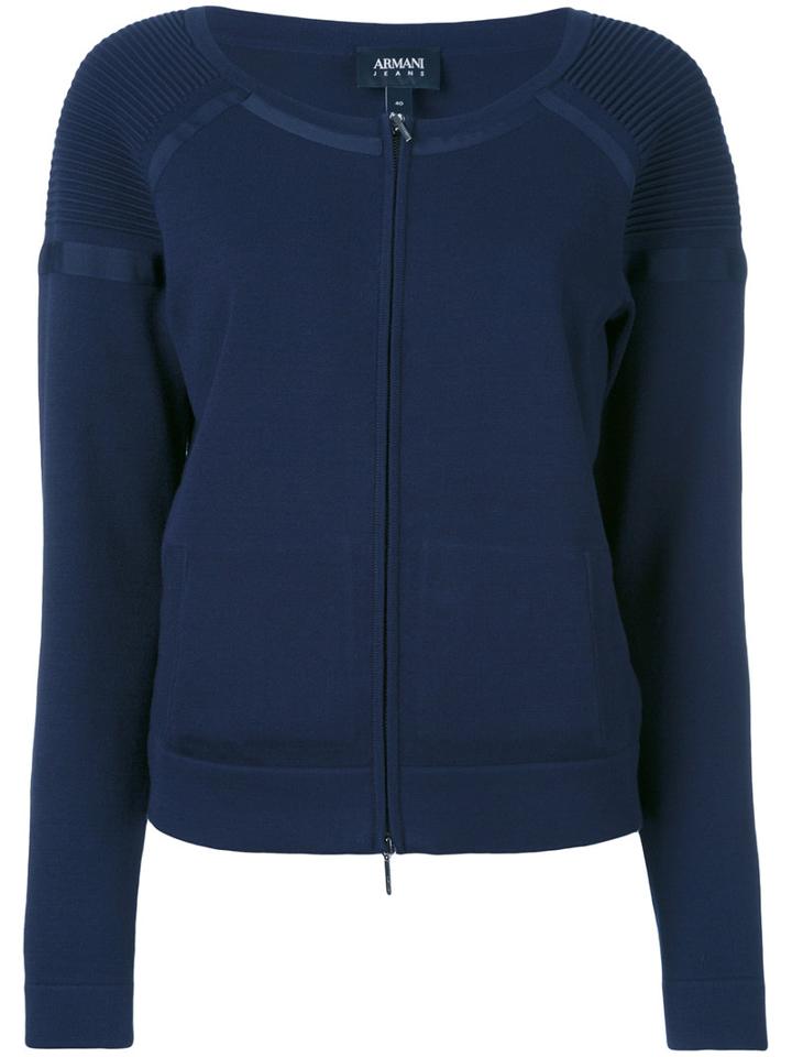 Armani Jeans - Collarless Zip Cardigan - Women - Polyamide/polyester/spandex/elastane/viscose - 40, Blue, Polyamide/polyester/spandex/elastane/viscose
