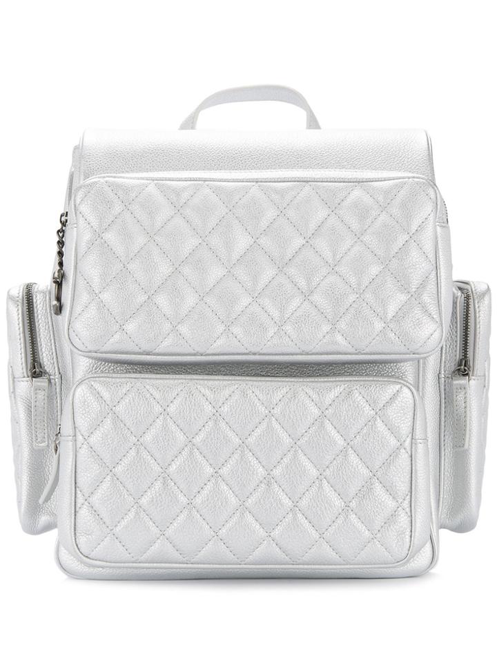 Chanel Vintage Quilted Cc Backpack - Metallic