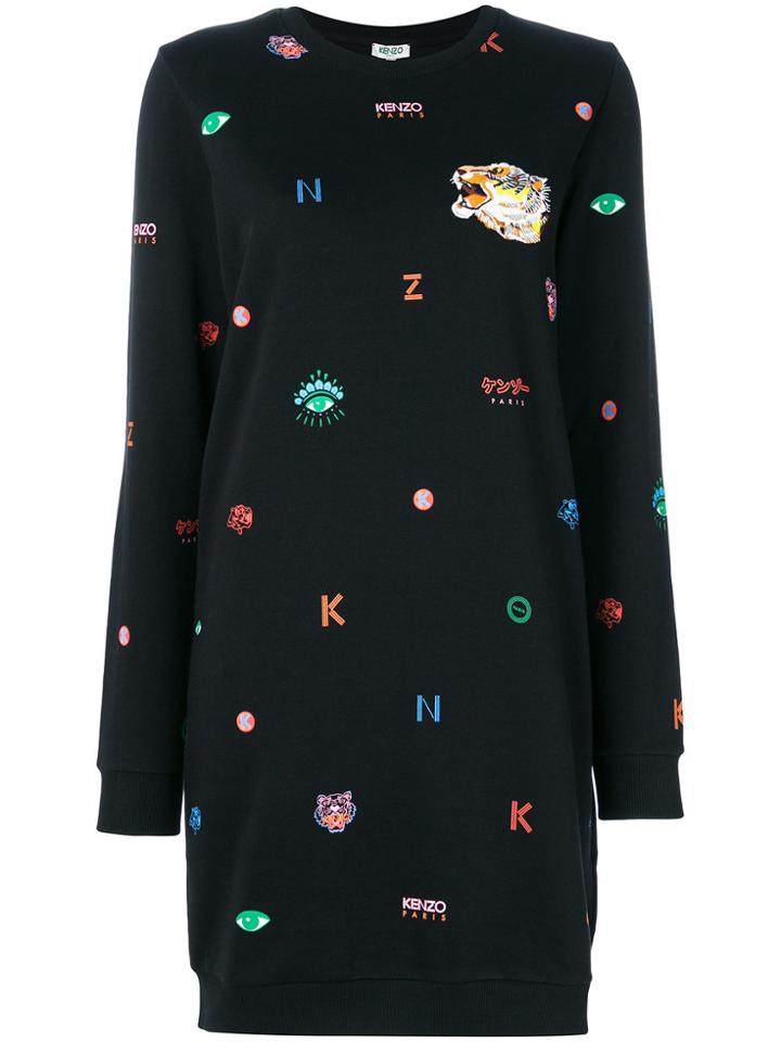 Kenzo Graphic Print Sweatshirt Dress - Black