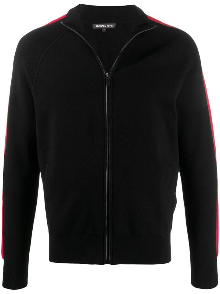 Michael Kors Stripe Detailed Zipped Jacket - Black