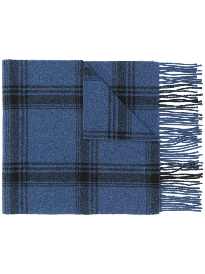 Golden Goose Deluxe Brand Plaid Fringe Hem Scarf - Blue