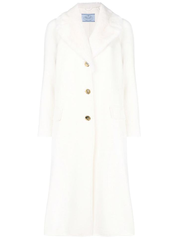 Prada Single Breasted Midi Coat - White