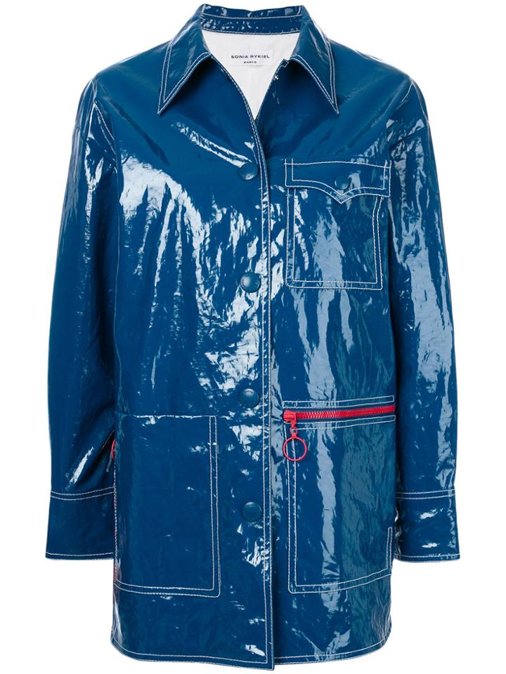 Sonia Rykiel Glossy Topstitch Coat - Blue