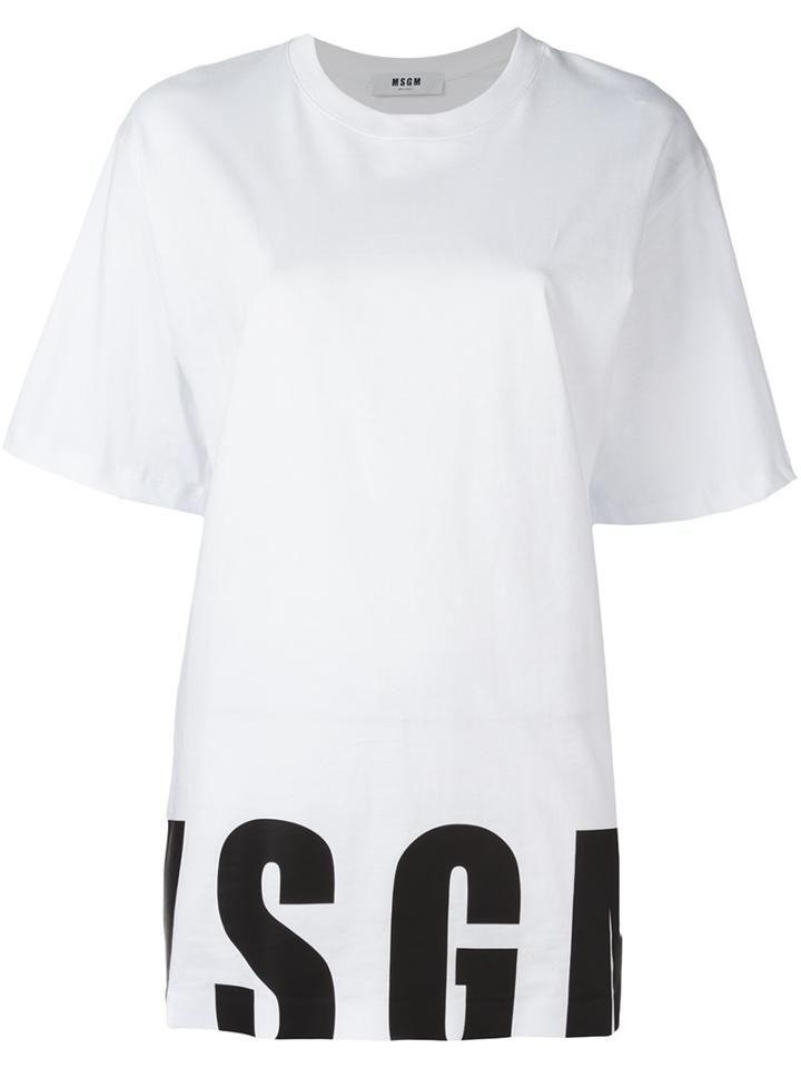 Msgm Logo Print Oversized T-shirt, Women's, Size: Xs, White, Cotton