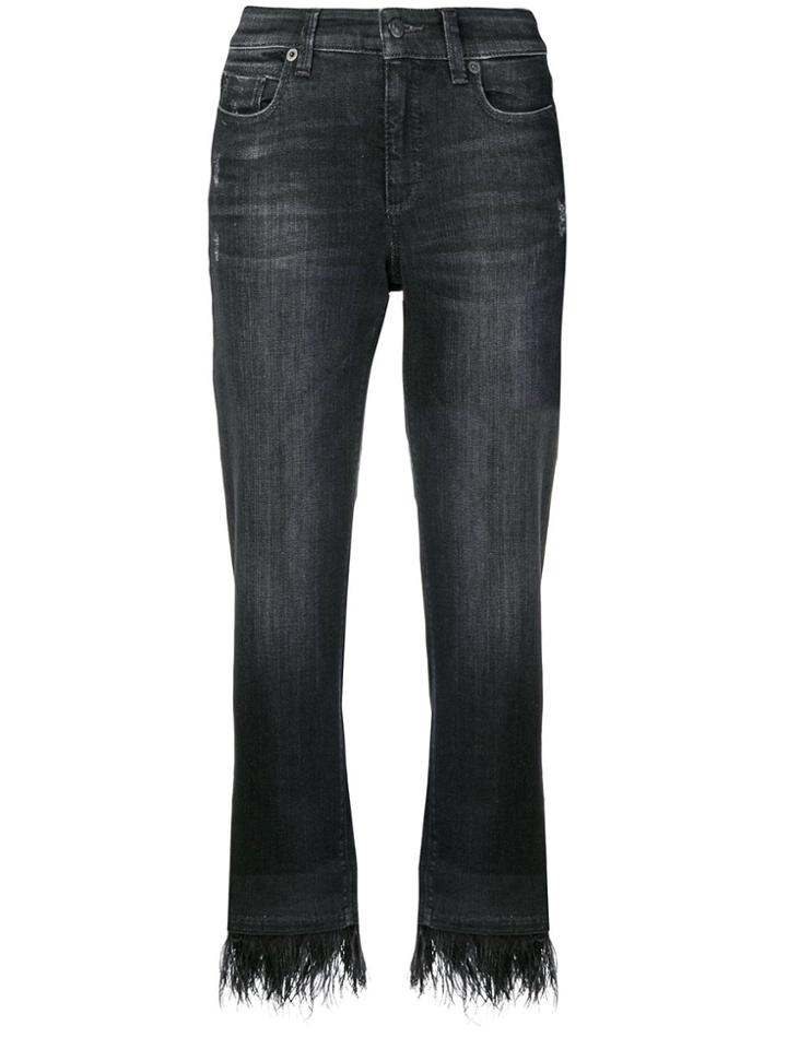 Cambio Fringed Hem Cropped Jeans - Black
