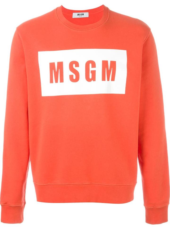 Msgm Logo Print Sweatshirt, Men's, Size: Large, Yellow/orange, Cotton