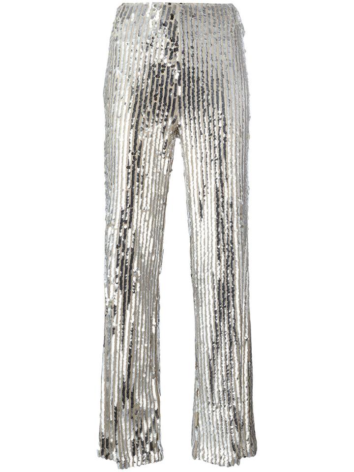 Jovanna - Sparky Sequins Wide Leg Trousers - Women - Acrylic/polyester - 6, Women's, Grey, Acrylic/polyester
