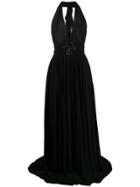 Dundas Plunge Beaded Brooch Gown - Black