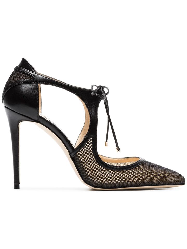 Jimmy Choo Black Vanessa 100 Leather And Mesh Pumps