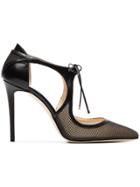 Jimmy Choo Black Vanessa 100 Leather And Mesh Pumps