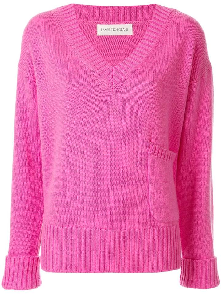 Lamberto Losani V-neck Patch Pocket Jumper - Pink