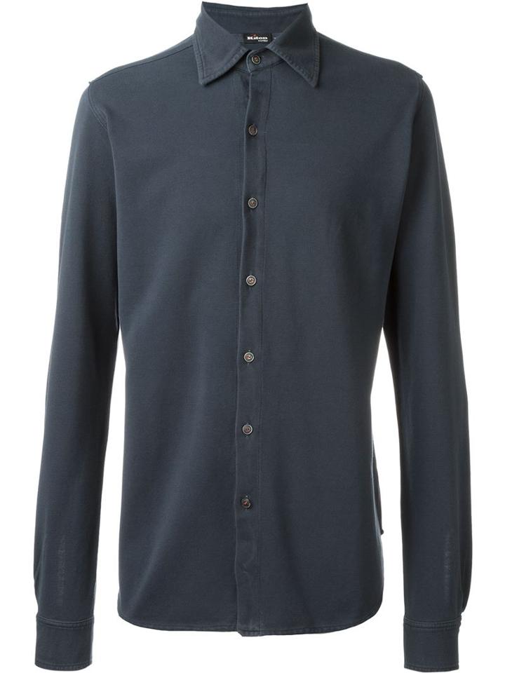 Kiton Plain Shirt, Men's, Size: M, Grey, Cotton