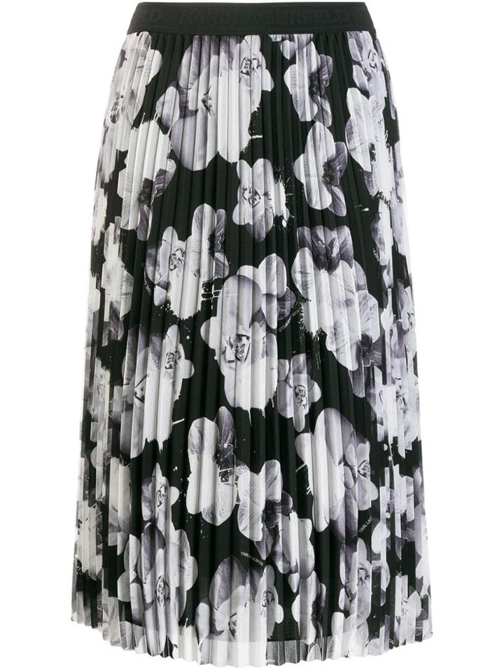 Karl Lagerfeld Orchid Print Midi Skirt - Grey