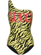 Gucci Tiger Print One Shoulder Printed Swimsuit - Yellow