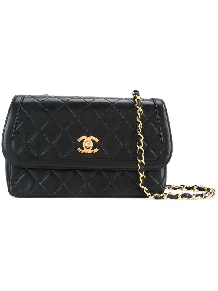 Chanel Vintage Diamond Quilted Shoulder Bag - Black