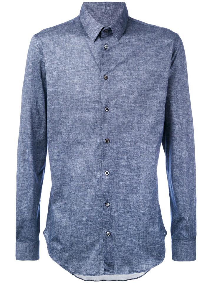 Long-sleeve Shirt - Men - Cotton - 43, Blue, Cotton, Giorgio Armani