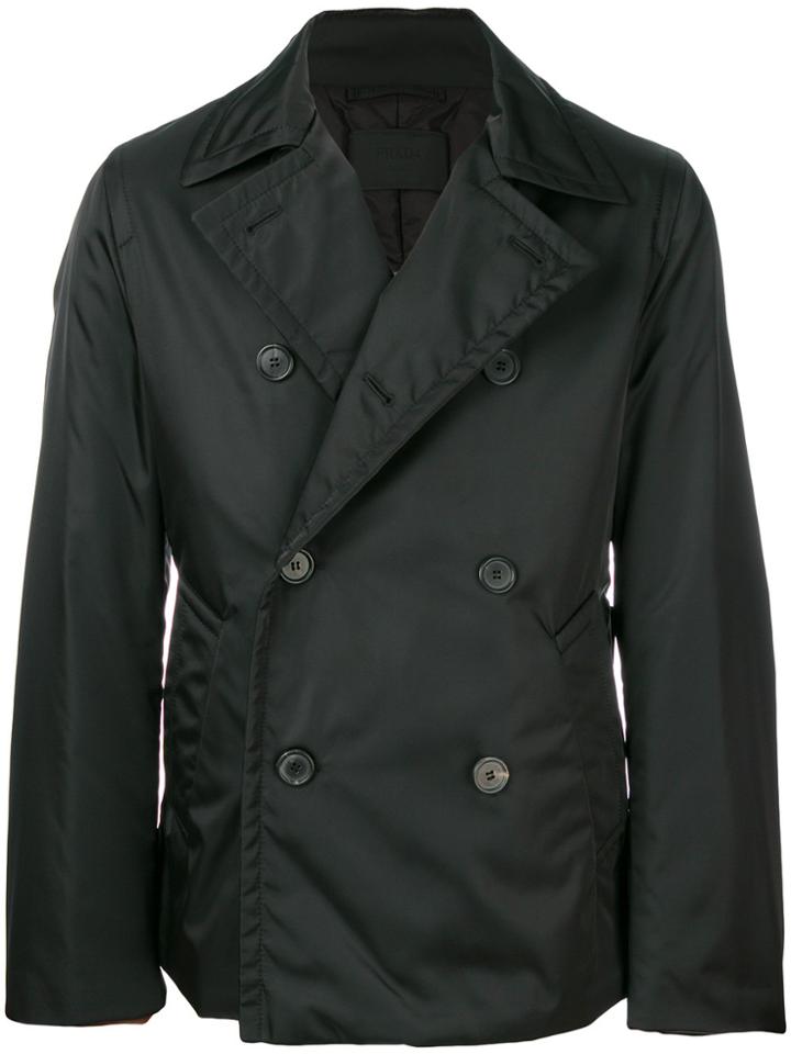 Prada Double-breasted Gabardine Coat - Black