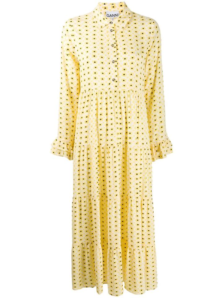Ganni Floral Print Shirt Dress - Yellow