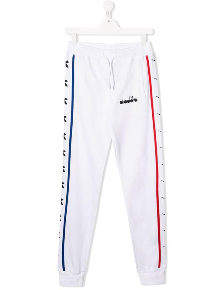 Diadora Junior Striped Logo Track Pants - White